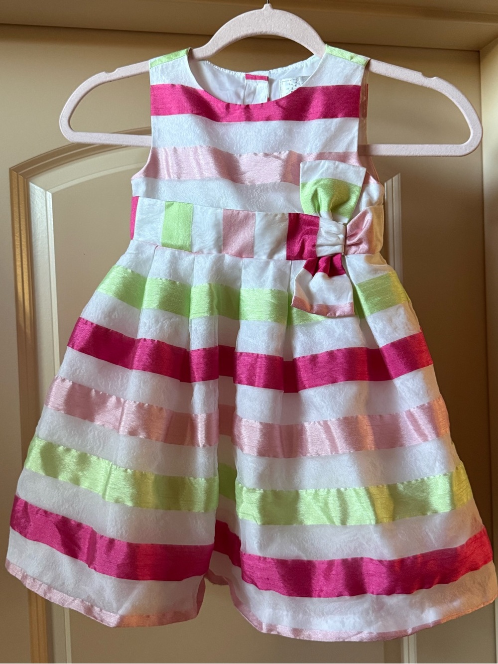 Gymboree Sz 4T Striped Bow Party Dress - Pink, Light Pink, Lime & White